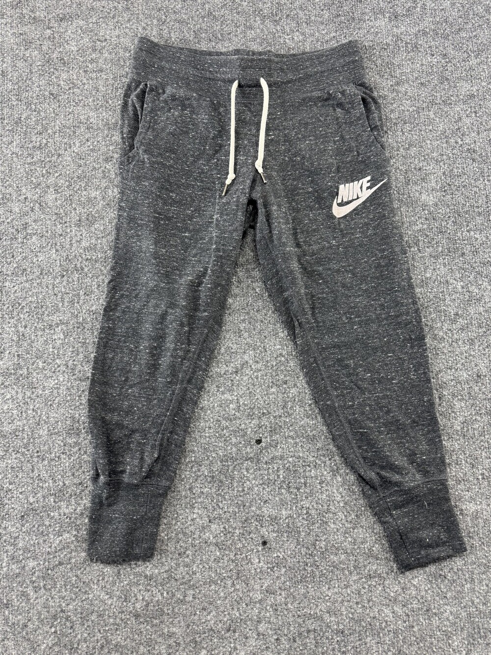 Nike Jogger Pants Womens XS Gray Speckled Knit Logo Ankle Lounge Gym Capri